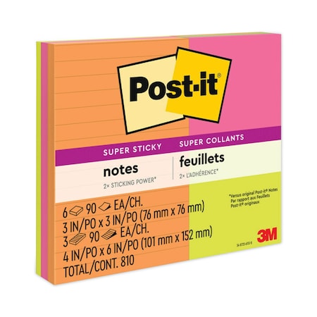 Post-It Pads in Rio de Janeiro Colors, (6) 3 x 3 & (3) 4 x 6, 90-Sht Pads, PK9 46339SSAU